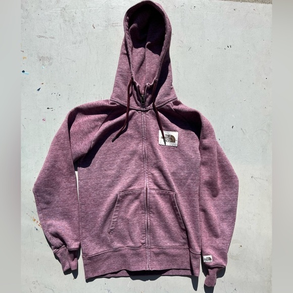Women's North Face Hoodie Pink Crimson Logo XS Outdoor Camp Hike Gorpcore Zip - Picture 1 of 12